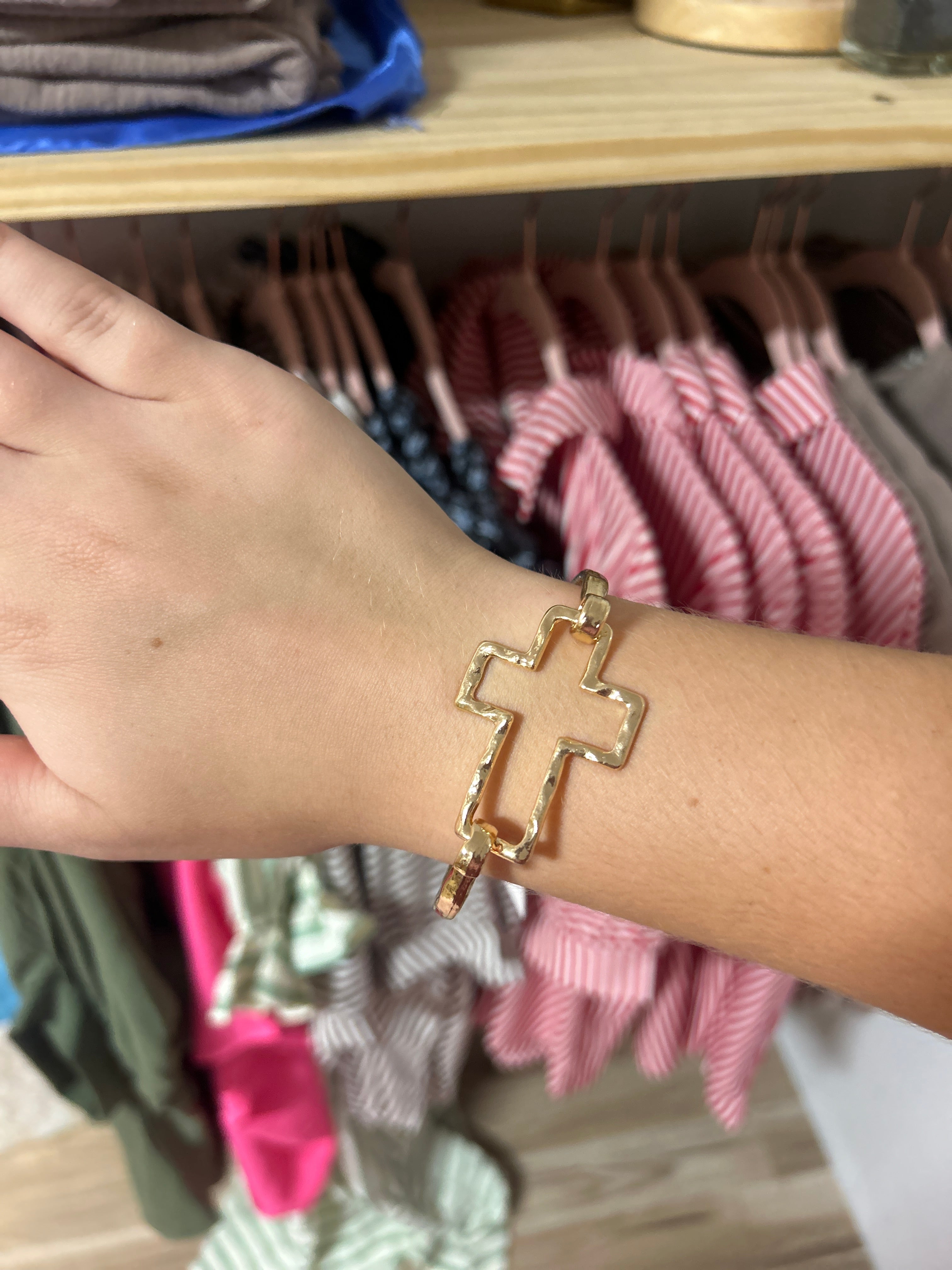 Hammered Cross Bracelet